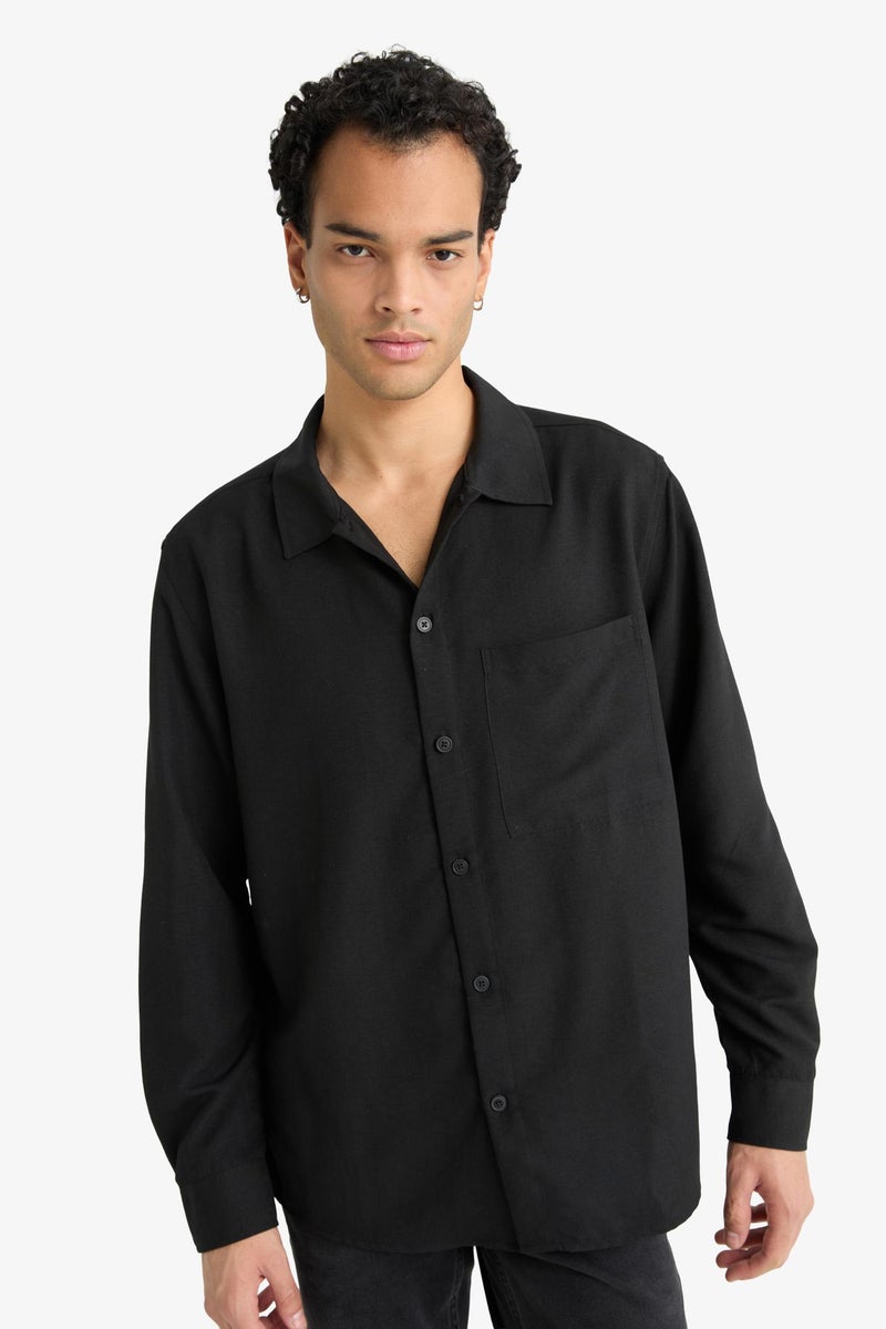 DeFacto Black Man Relax Fit Woven Long Sleeve Shirt Casual - Image 4